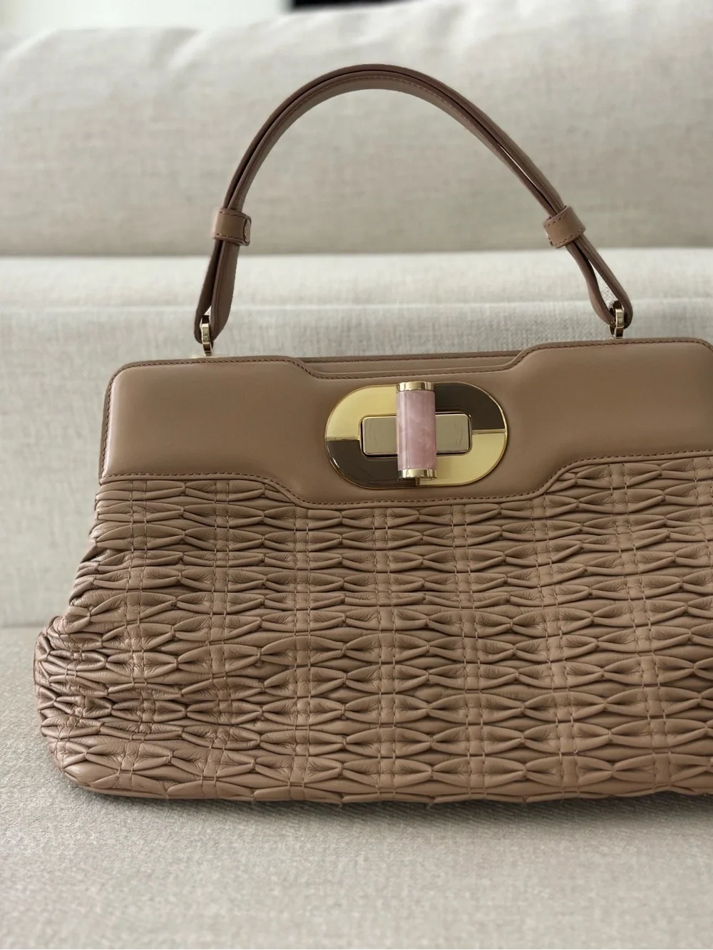 Bvlgari Beige Nappa Leather Plissé Handbag – Isabella Rossellini Collection